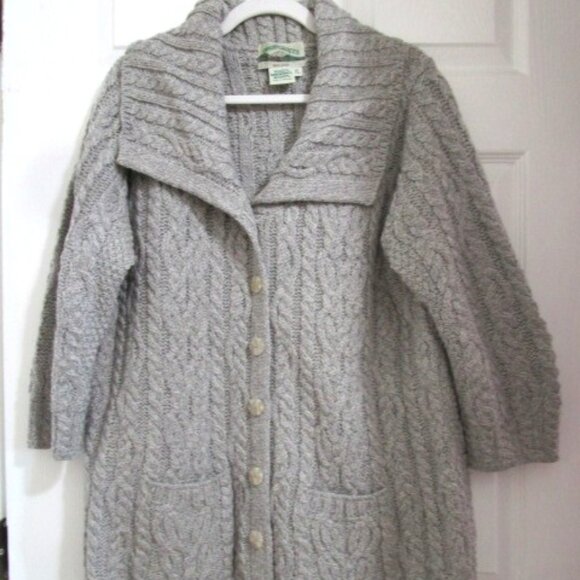 Aran Crafts Ireland 100% Merino Wool Cable Knit Cardigan Sweater XL 3/4 Sleeve - Picture 1 of 7